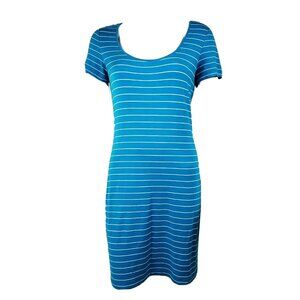 Calvin Klein Dress Womens Size 6 Blue White Striped Short Sleeve Casual Stretch